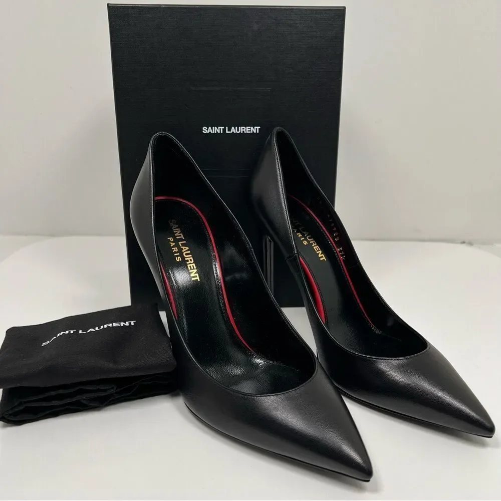 SAINT LAURENT Anja 85 Leather Pumps in Black Sz US 7.5 - Picture 1 of 8
